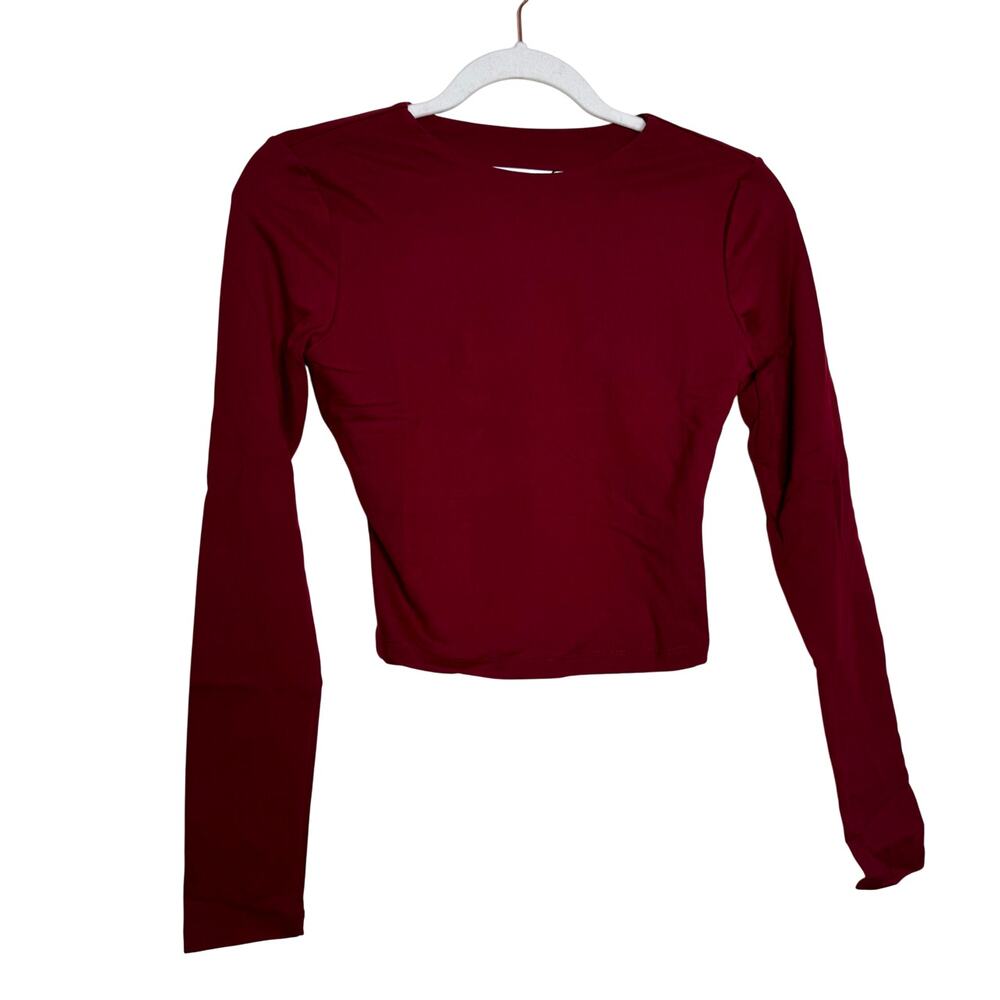 Susana Monaco Long Sleeve Crewneck Crop Top in Beaujolais NWT Size Small